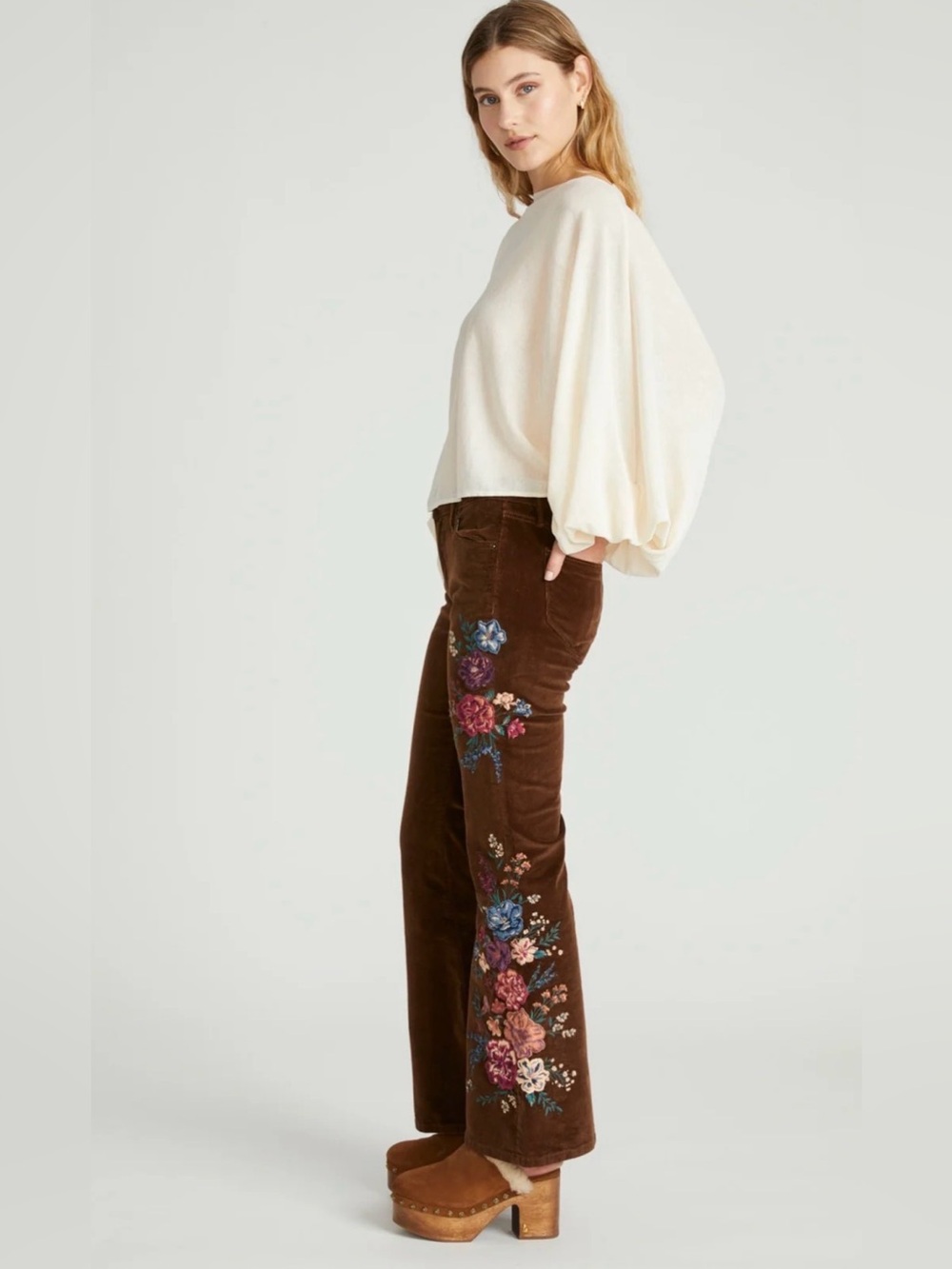 Brand new with tags size 26 driftwood chocolate floral embroidered corduroy jean